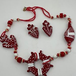 Nautical themed red and white vintage necklace